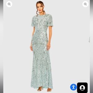 NWT Mac Duggal French Blue Flutter Sleeve Embellished 93932 High Neck Gown 18